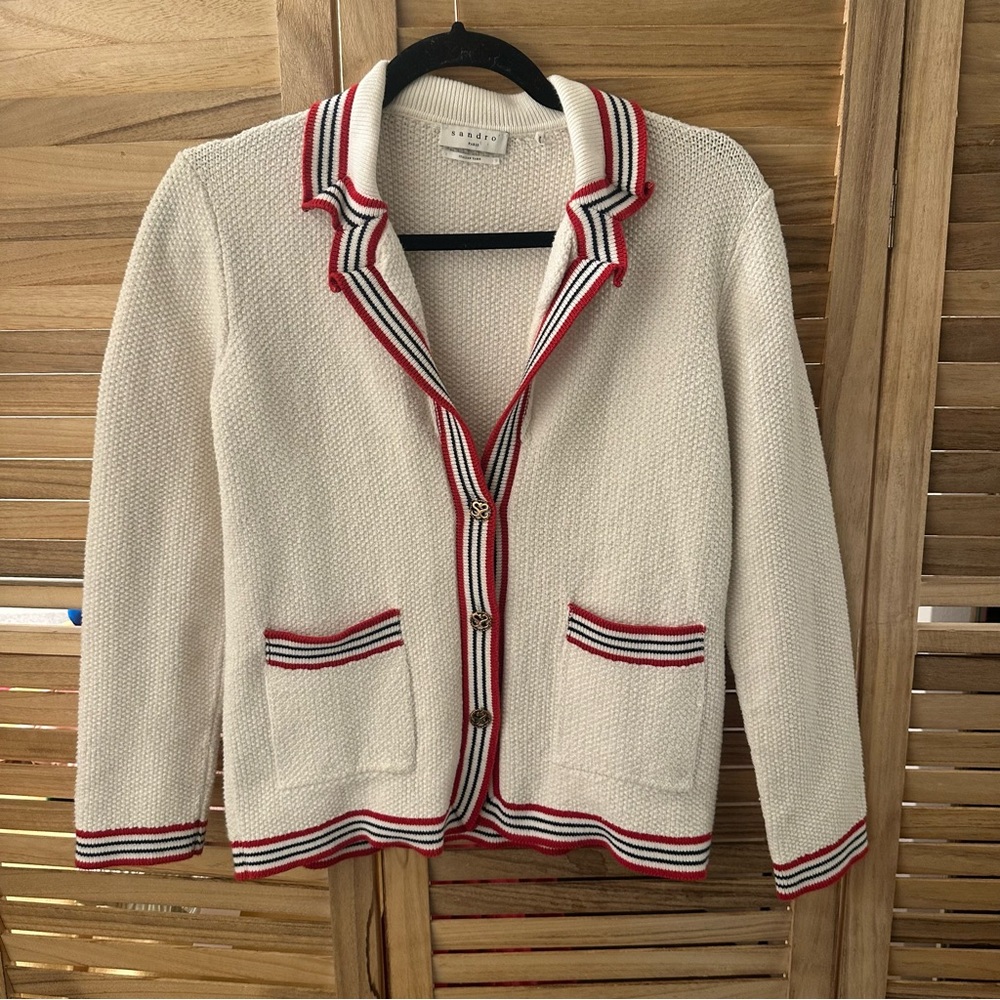 Sandro Nautical Style Cardigan in white size 0/XS - Picture 7 of 11